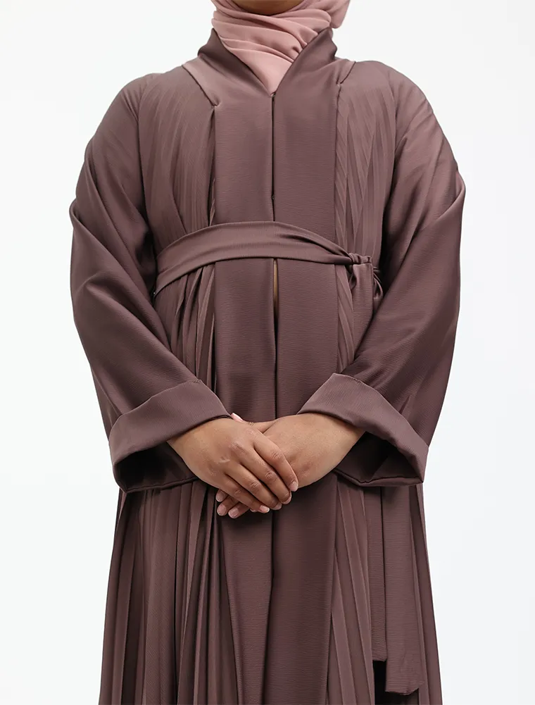 Girls Mauve Pleated Silhouette Abaya